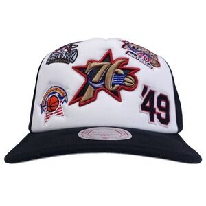Philadelphia 76ers Mitchell & Ness NBA Trucker Hat Cap 3D Logo White Black NWT